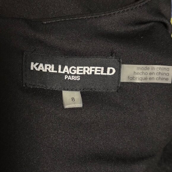 Karl Lagerfeld Paris Black Short-Sleeve Dress W/ Faux Leather Trim Size 8 - Picture 7 of 9